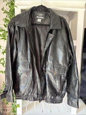 Men's Black Leather Bomber Jacket